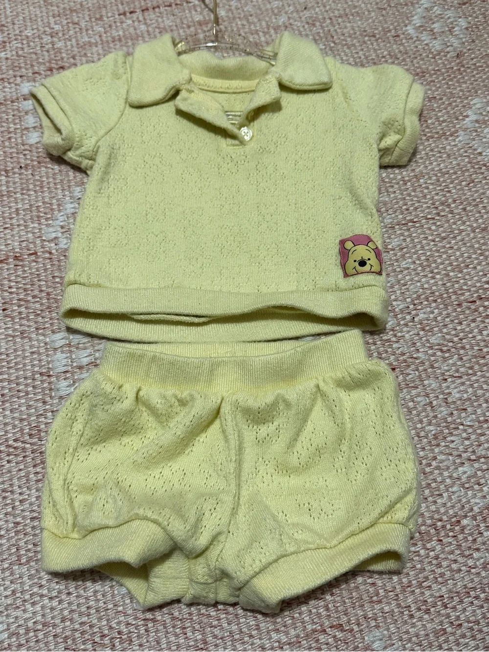 Disney Butter Yellow Knit Polo Top and Shorts Set with Winnie the Pooh Vintage